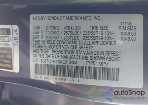 2019 Acura Rdx Technology Package from USA, damaged, VIN 5J8TC1H5XKL013464